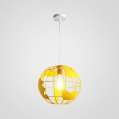 Industrial Metal Pendant Light: 1-Light Living Room Hanging Lamp, Globe Cage Design (8"/12" Wide) in Black, White, or Pink