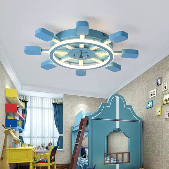 Plafonnier LED bleu nautique avec lampe en métal en forme d'ancre - Idéal pour les chambres d'enfants