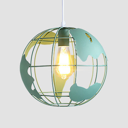 Industrial Metal Pendant Light - 1 8/12 Wide Globe Cage Design Living Room Hanging Lamp In