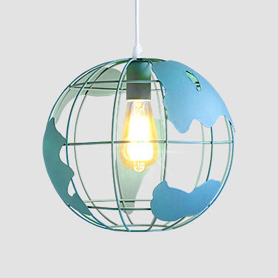 Industrial Metal Pendant Light - 1 8/12 Wide Globe Cage Design Living Room Hanging Lamp In