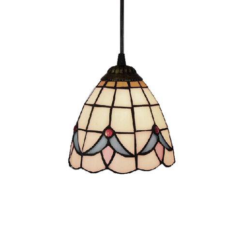 Tiffany-Style Beige Stained Glass Ceiling Lamp: 1-Head Pendant Light Kit (6"/8" Wide Flare)