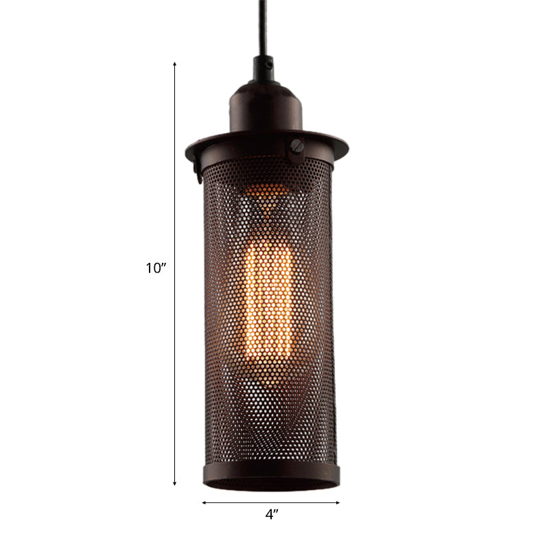 Industrial Metal Hanging Pendant Lamp With Mesh Cage Shade - Black/Rust Finish