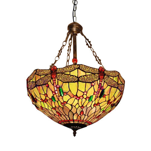 Yellow/Blue Tiffany Style Grid Dome Chandelier for Rustic Living Rooms