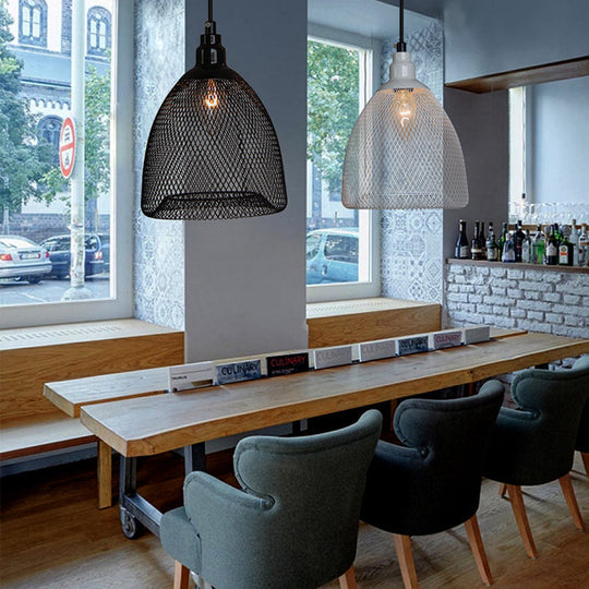 Bell Metal Pendant Light - Industrial Single-Bulb Ceiling Fixture In Black/White/Copper For Dining