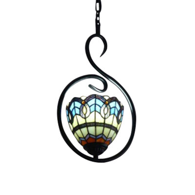 Tiffany Style Yellow And Blue/White 1-Light Pendant Light Fixture - Stainless Glass Hanging Ceiling