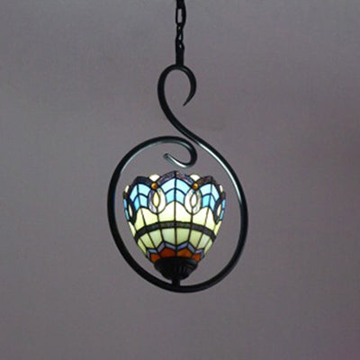 Tiffany Style Yellow And Blue/White 1-Light Pendant Light Fixture - Stainless Glass Hanging Ceiling