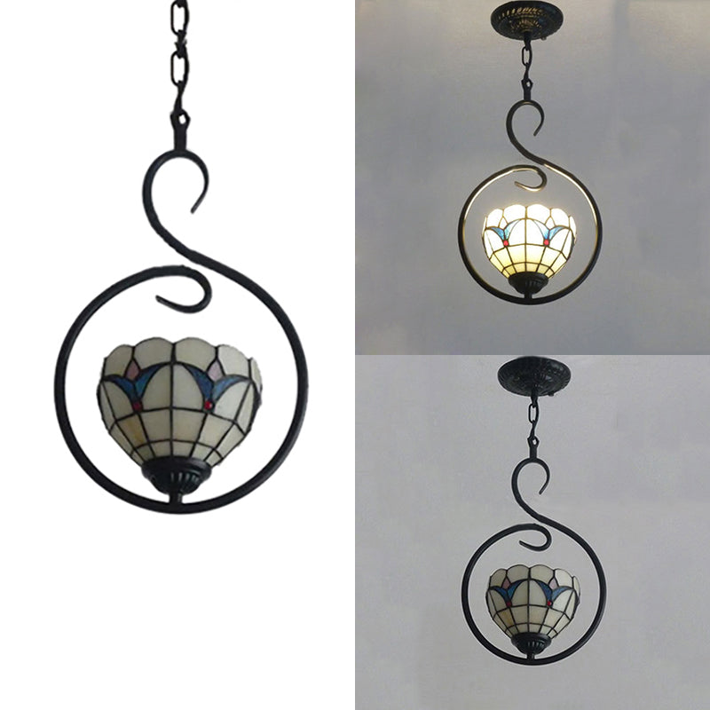 Stainless Glass Bell/Dome Pendant Light Tiffany Style Beige/White Suspension Lamp For Foyer