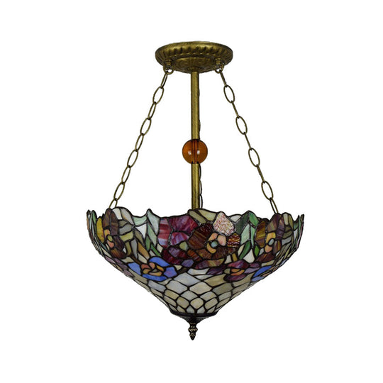 Tiffany Floral Ceiling Light with Stained Glass in Rustic Style for Cafe