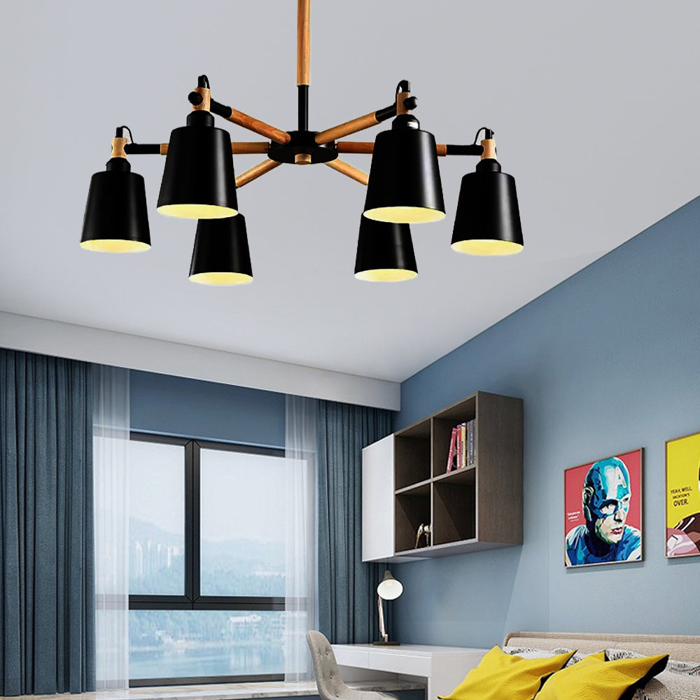 Contemporary Chandelier With Trapezoid Metal Shade - 6 Lights Stylish Hanging Light For Foyers