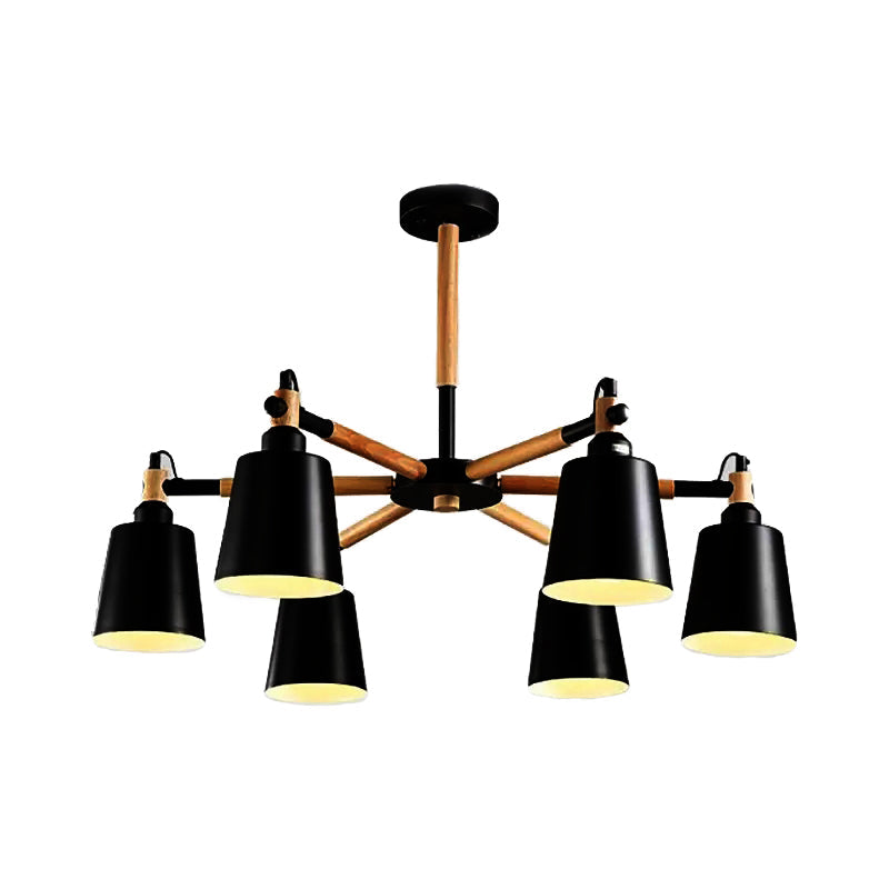 Contemporary Chandelier With Trapezoid Metal Shade - 6 Lights Stylish Hanging Light For Foyers