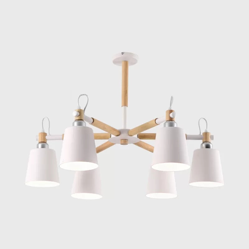 Contemporary Chandelier With Trapezoid Metal Shade - 6 Lights Stylish Hanging Light For Foyers