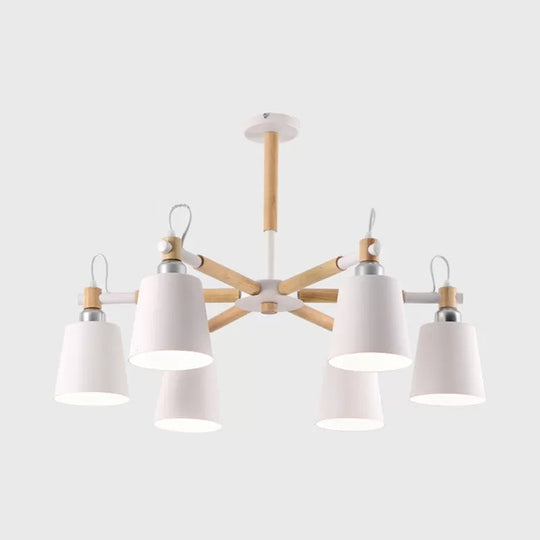 Contemporary Chandelier With Trapezoid Metal Shade - 6 Lights Stylish Hanging Light For Foyers White