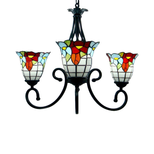 Tiffany Style Stained Glass Bell Pendant Chandelier - Retro Loft Ceiling Light With Flower Design