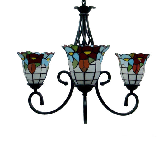 Tiffany Style Stained Glass Bell Pendant Chandelier - Retro Loft Ceiling Light With Flower Design