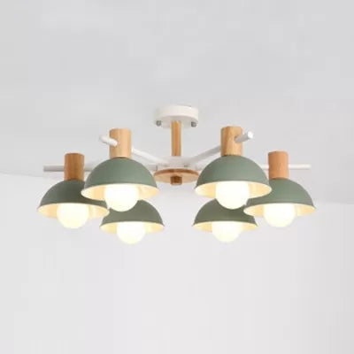 Nordic Stylish Chandelier With Domed Metal Shade - 6 Heads Office Hanging Lamp Green