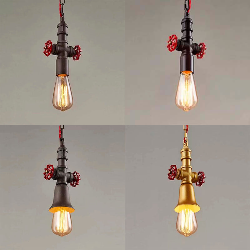 Farmhouse Style Valve Pendant Light - Black/Bronze Metal Finish With 1 Bulb For Restaurant Ceilings