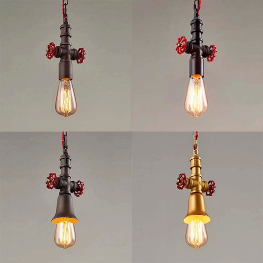 Farmhouse Style Valve Pendant Light - Black/Bronze Metal Finish With 1 Bulb For Restaurant Ceilings