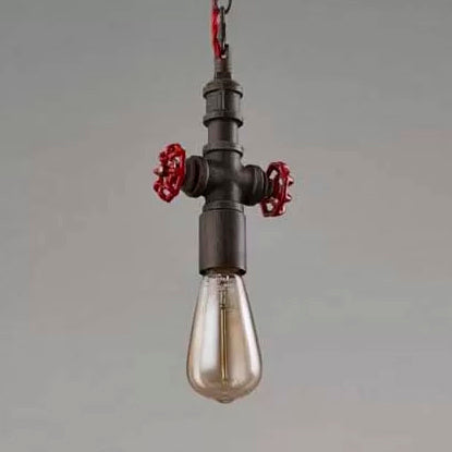 Farmhouse Style Valve Pendant Light - Black/Bronze Metal Finish With 1 Bulb For Restaurant Ceilings