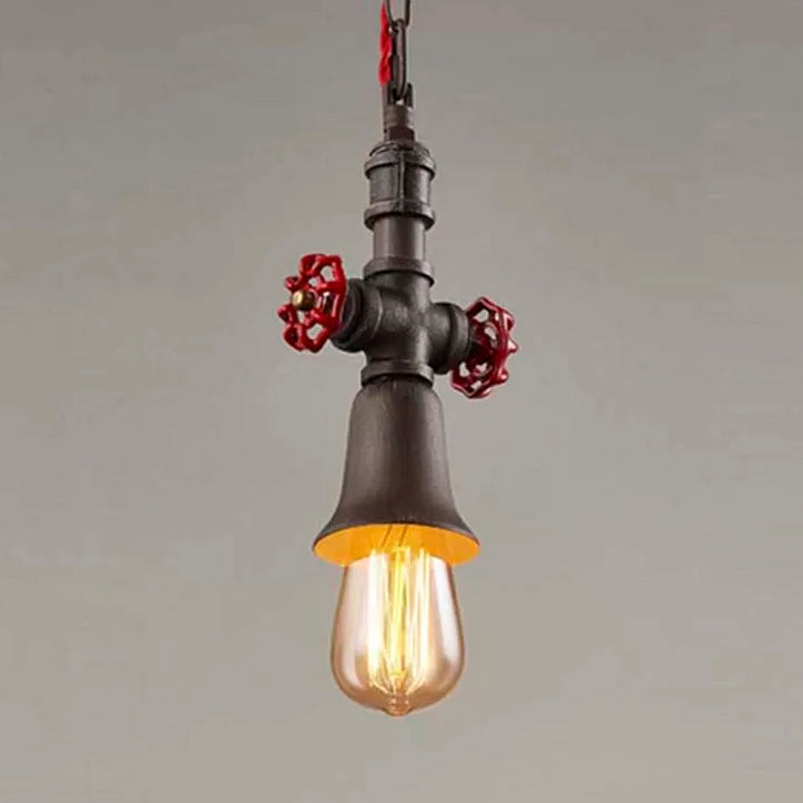 Farmhouse Style Metal Pipe Pendant Light - Black/Bronze Finish, Single Bulb, Valve Included, Ideal for Restaurants