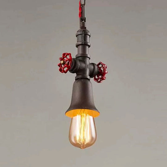 Farmhouse Style Valve Pendant Light - Black/Bronze Metal Finish With 1 Bulb For Restaurant Ceilings