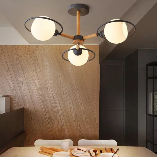 Modern Nordic Pendant Chandelier With 3 Milk Glass Spherical Shades - Kitchen Lighting Grey