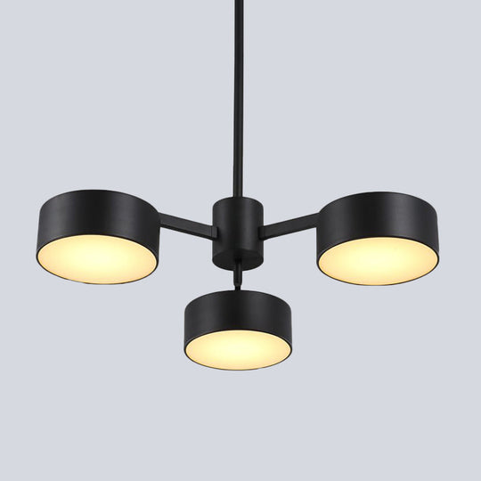 Modern Black Iron Shade Pendant Light - 3 Bulbs Drum Chandelier Fixture