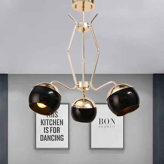 Modern Nordic Style Metal Dome Pendant Lamp - 3/6-Head Chandelier in Black