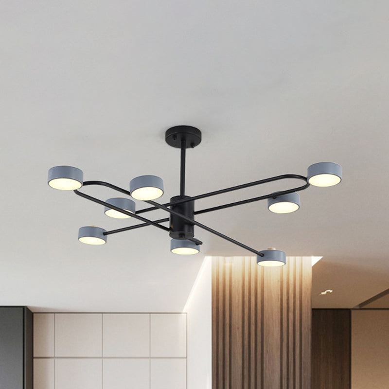 Minimalist Grey Chandelier - 8 Heads Living Room Ceiling Pendant Light With Drum Iron Shade