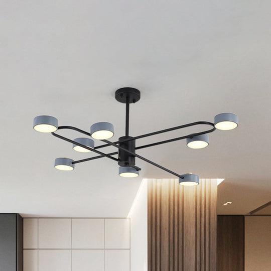 Minimalist Grey Chandelier - 8 Heads Living Room Ceiling Pendant Light With Drum Iron Shade