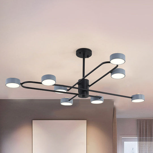 Minimalist Grey Chandelier - 8 Heads Living Room Ceiling Pendant Light With Drum Iron Shade