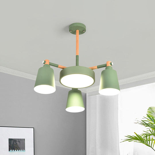 Modern Grey/Green Barrel Drum Pendant Chandelier | 3/5 Bulbs | Metal | Radial Design