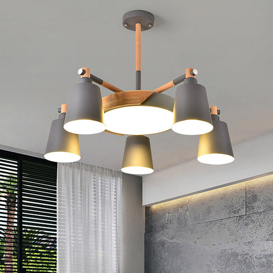 Modern Grey/Green Barrel Drum Pendant Chandelier | 3/5 Bulbs | Metal | Radial Design