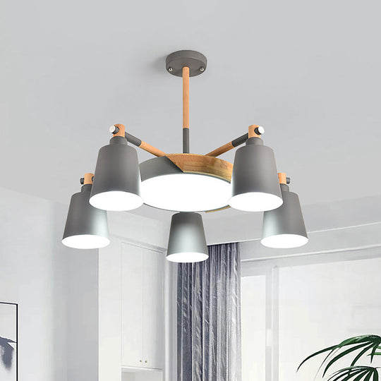 Modern Grey/Green Barrel Drum Pendant Chandelier | 3/5 Bulbs | Metal | Radial Design