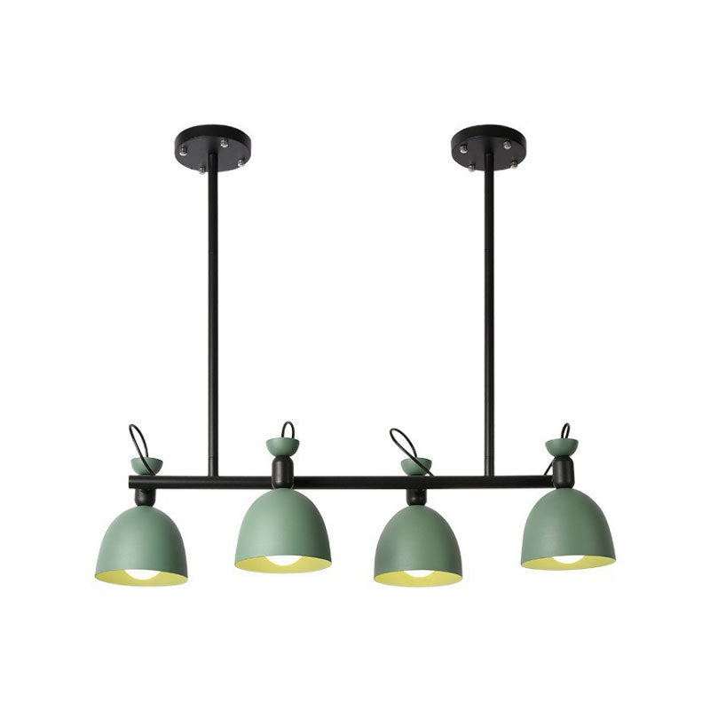 Green Metal Dome Chandelier - Modernist 4-Light Fixture with Adjustable Node