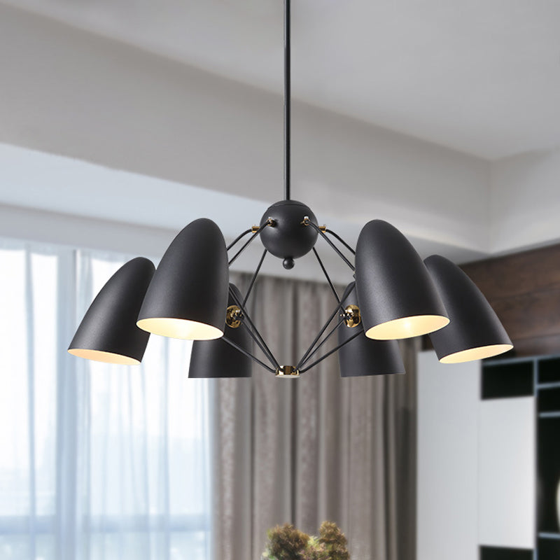 Metal Shade Bullet Chandelier With 6 Heads And Modern White/Black Finish Down Lighting