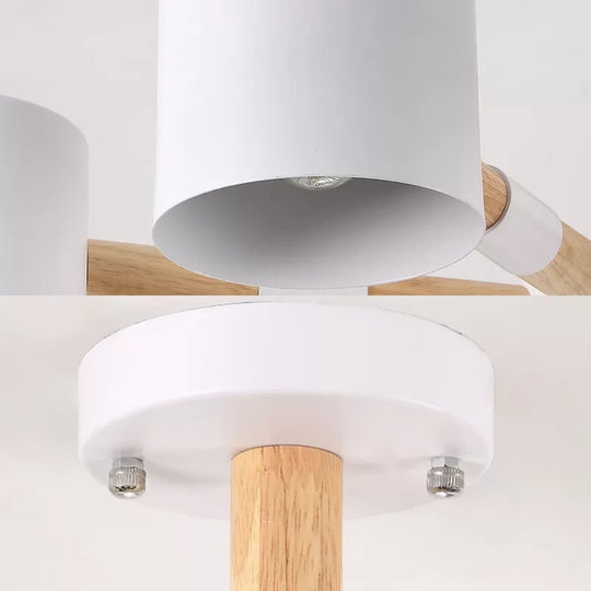 Nordic Chandelier: Metal & Wood Cylinder Shade Hotel Hanging Light With 6 Heads