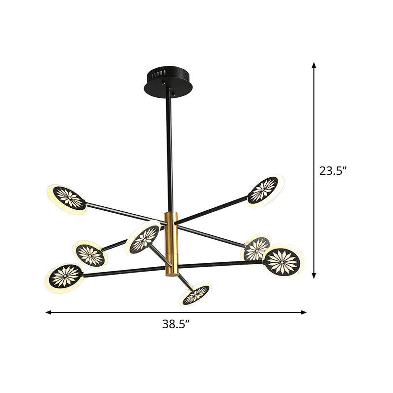 Modern Round Pendant Chandelier Lighting with Metallic Finish - 6/8 Lights, Linear Design - Black