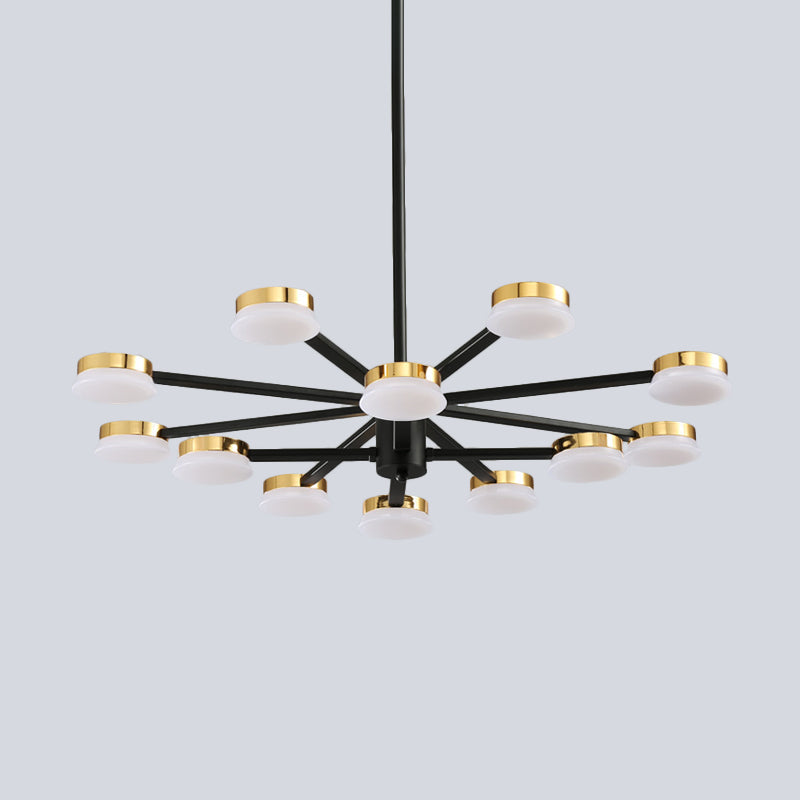 Modernist Radial Metal Chandelier - 9/12 Heads - Black Hanging Ceiling Lamp for Living Room