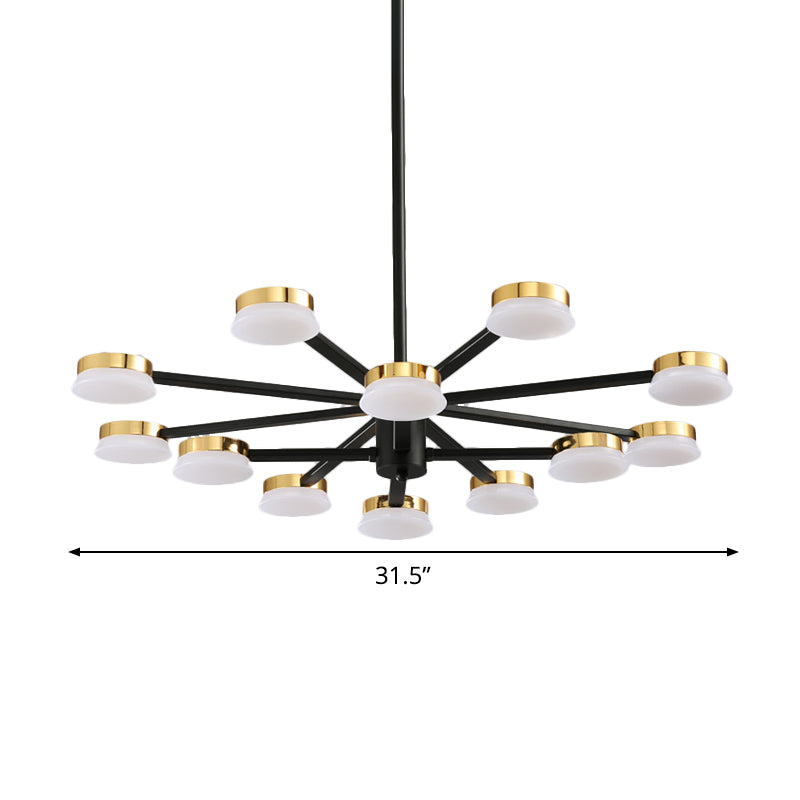 Modernist Radial Metal Chandelier - 9/12 Heads - Black Hanging Ceiling Lamp for Living Room