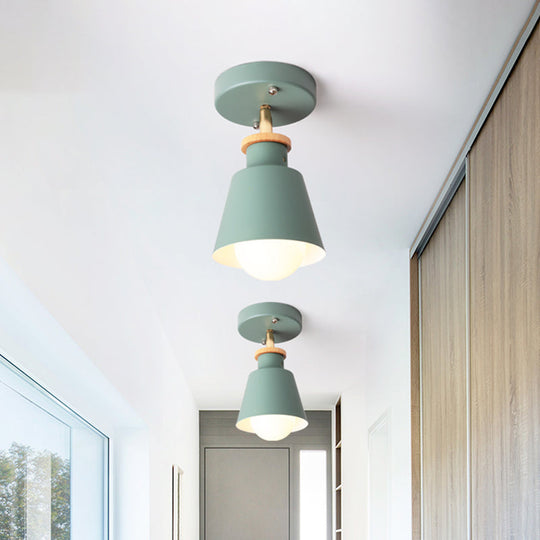 Minimalist Iron Semi Flush Ceiling Lamp In White/Green With Adjustable Rod - Conical Lighting