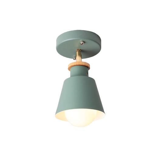 Minimalist Iron Semi Flush Ceiling Lamp In White/Green With Adjustable Rod - Conical Lighting