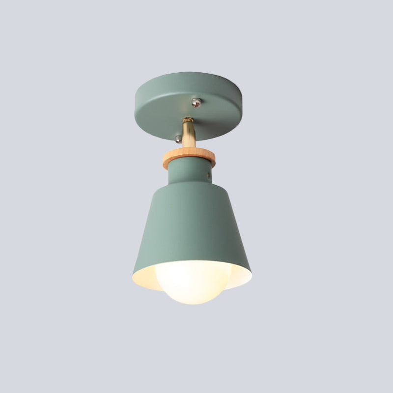 Minimalist Iron Semi Flush Ceiling Lamp In White/Green With Adjustable Rod - Conical Lighting