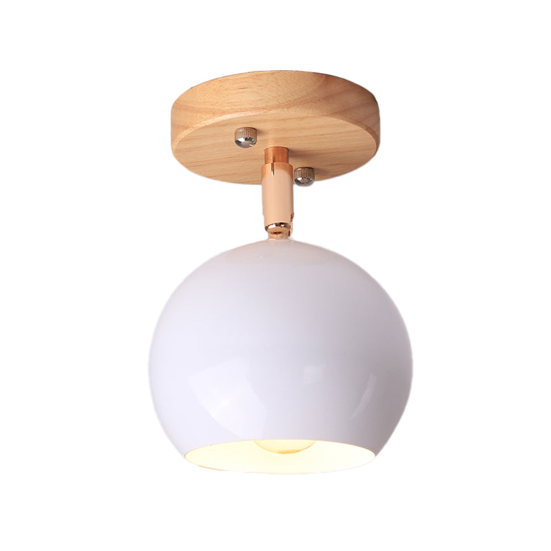 Sleek Adjustable Semi Ceiling Flush Mount with Round Wood Canopy - White/Green Ball Flush Mounted Light