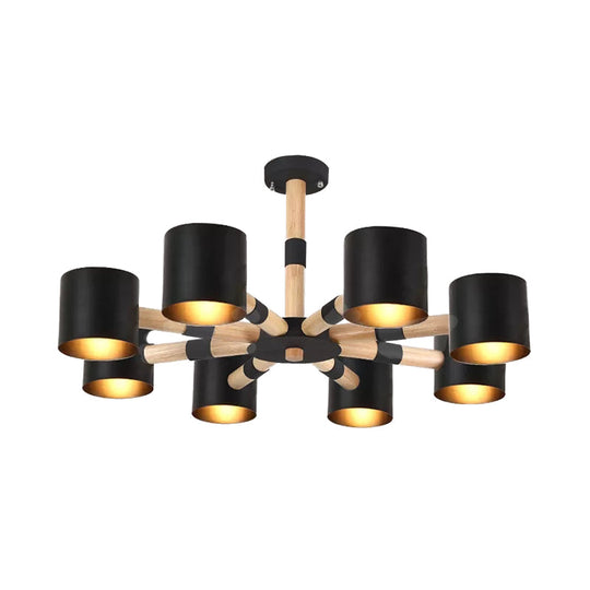 Modern Snowflake Hanging Light: Drum Shade Macaron Wood Chandelier For Living Room