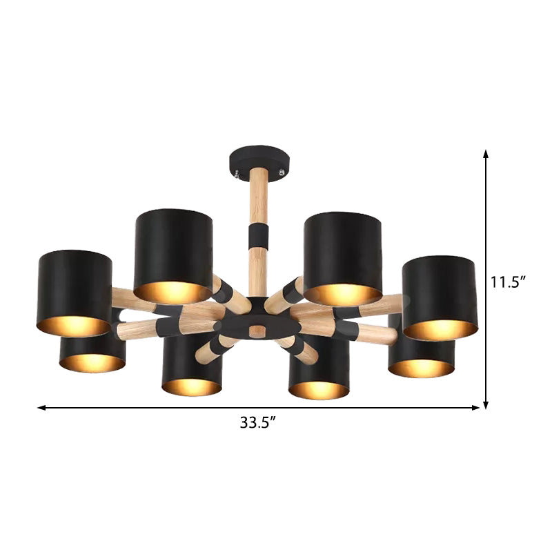 Modern Snowflake Hanging Light: Drum Shade Macaron Wood Chandelier For Living Room