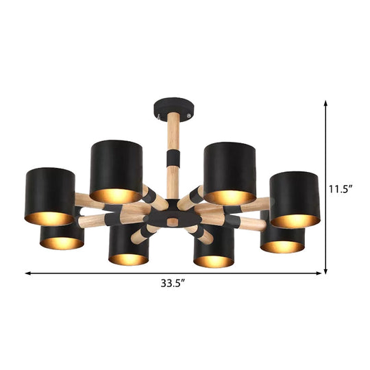 Modern Snowflake Hanging Light: Drum Shade Macaron Wood Chandelier For Living Room