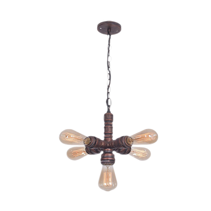 Roberta - Antiqued 5-Bulb Metal Ceiling Chandelier Antiqued Copper Finish Sputnik Pipe Living Room Suspension Lamp