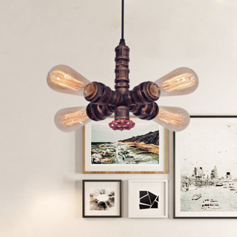 Zoey - Copper Radial Pipe Hanging Lighting Industrial Iron 4 Bulbs Living Room Chandelier Pendant