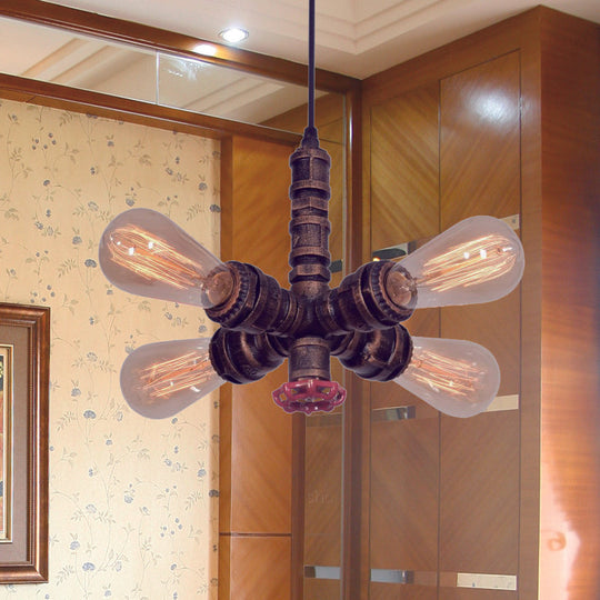 Zoey - Copper Radial Pipe Hanging Lighting Industrial Iron 4 Bulbs Living Room Chandelier Pendant