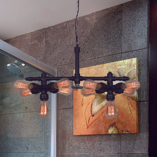 Black Metal Industrial Chandelier - Modern 10-Head Pendant Lamp for Living Room